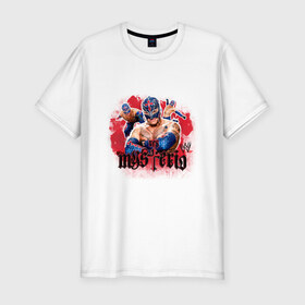 Мужская футболка премиум с принтом WWE Mysterio в Екатеринбурге, 92% хлопок, 8% лайкра | приталенный силуэт, круглый вырез ворота, длина до линии бедра, короткий рукав | джон сина