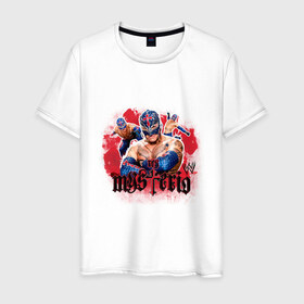 Мужская футболка хлопок с принтом WWE Mysterio в Екатеринбурге, 100% хлопок | прямой крой, круглый вырез горловины, длина до линии бедер, слегка спущенное плечо. | джон сина