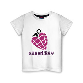 Детская футболка хлопок с принтом Green day is love в Екатеринбурге, 100% хлопок | круглый вырез горловины, полуприлегающий силуэт, длина до линии бедер | billie joe armstrong | green day | green day t shirt | rock | билли джо армстронг | граната | грин дэй | любовь | музыка | рок группа | рука | сердце