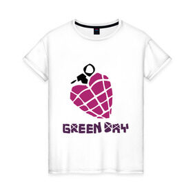 Женская футболка хлопок с принтом Green day is love в Екатеринбурге, 100% хлопок | прямой крой, круглый вырез горловины, длина до линии бедер, слегка спущенное плечо | billie joe armstrong | green day | green day t shirt | rock | билли джо армстронг | граната | грин дэй | любовь | музыка | рок группа | рука | сердце