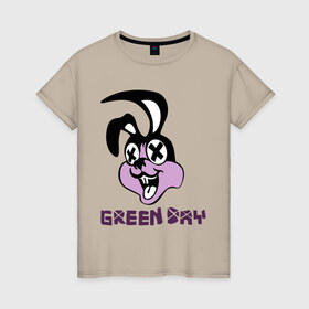 Женская футболка хлопок с принтом Green day rabbit в Екатеринбурге, 100% хлопок | прямой крой, круглый вырез горловины, длина до линии бедер, слегка спущенное плечо | green day | rock | грин дэй | кролик | музыка | рок группа