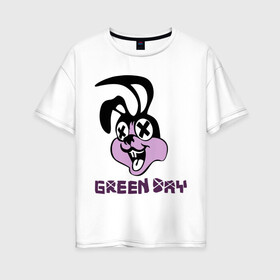 Женская футболка хлопок Oversize с принтом Green day rabbit в Екатеринбурге, 100% хлопок | свободный крой, круглый ворот, спущенный рукав, длина до линии бедер
 | green day | rock | грин дэй | кролик | музыка | рок группа