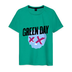 Мужская футболка хлопок с принтом Green day skull в Екатеринбурге, 100% хлопок | прямой крой, круглый вырез горловины, длина до линии бедер, слегка спущенное плечо. | green day | rock | грин дэй | музыка | рок группа