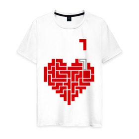 Мужская футболка хлопок с принтом Heart tetris сердце тетрис в Екатеринбурге, 100% хлопок | прямой крой, круглый вырез горловины, длина до линии бедер, слегка спущенное плечо. | Тематика изображения на принте: heart tetris сердце тетрис | сердечко | сердце | тетрис сердце