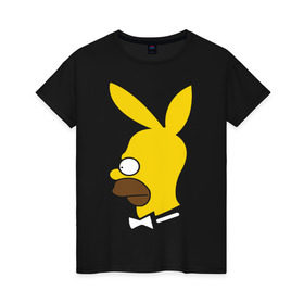 Женская футболка хлопок с принтом Playboy Homer Simpson в Екатеринбурге, 100% хлопок | прямой крой, круглый вырез горловины, длина до линии бедер, слегка спущенное плечо | гомер