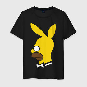Мужская футболка хлопок с принтом Playboy Homer Simpson в Екатеринбурге, 100% хлопок | прямой крой, круглый вырез горловины, длина до линии бедер, слегка спущенное плечо. | гомер