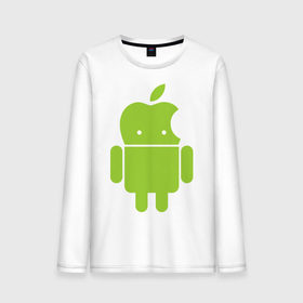 Мужской лонгслив хлопок с принтом Android Applehead в Екатеринбурге, 100% хлопок |  | android | apple | админам | андроид | для админов | эпл