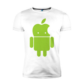Мужская футболка премиум с принтом Android Applehead в Екатеринбурге, 92% хлопок, 8% лайкра | приталенный силуэт, круглый вырез ворота, длина до линии бедра, короткий рукав | Тематика изображения на принте: android | apple | админам | андроид | для админов | эпл