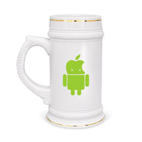 Кружка пивная с принтом Android Applehead в Екатеринбурге,  керамика (Материал выдерживает высокую температуру, стоит избегать резкого перепада температур) |  объем 630 мл | Тематика изображения на принте: android | apple | админам | андроид | для админов | эпл