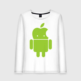 Женский лонгслив хлопок с принтом Android Applehead в Екатеринбурге, 100% хлопок |  | android | apple | админам | андроид | для админов | эпл