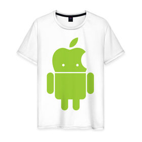 Мужская футболка хлопок с принтом Android Applehead в Екатеринбурге, 100% хлопок | прямой крой, круглый вырез горловины, длина до линии бедер, слегка спущенное плечо. | Тематика изображения на принте: android | apple | админам | андроид | для админов | эпл