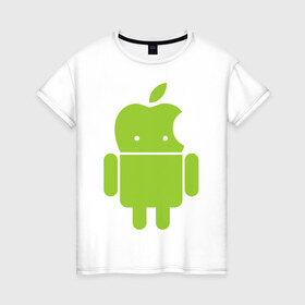 Женская футболка хлопок с принтом Android Applehead в Екатеринбурге, 100% хлопок | прямой крой, круглый вырез горловины, длина до линии бедер, слегка спущенное плечо | android | apple | админам | андроид | для админов | эпл