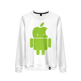 Женский свитшот хлопок с принтом Android Applehead в Екатеринбурге, 100% хлопок | прямой крой, круглый вырез, на манжетах и по низу широкая трикотажная резинка  | Тематика изображения на принте: android | apple | админам | андроид | для админов | эпл