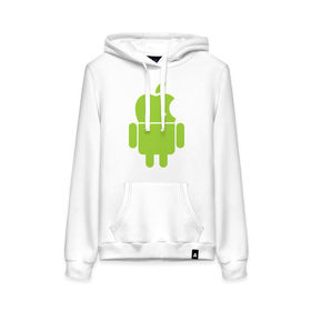 Женская толстовка хлопок с принтом Android Applehead в Екатеринбурге, френч-терри, мягкий теплый начес внутри (100% хлопок) | карман-кенгуру, эластичные манжеты и нижняя кромка, капюшон с подкладом и шнурком | android | apple | админам | андроид | для админов | эпл