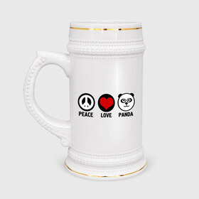 Кружка пивная с принтом Peace, love, panda (мир любовь панда) в Екатеринбурге,  керамика (Материал выдерживает высокую температуру, стоит избегать резкого перепада температур) |  объем 630 мл | love | panda | peace | любовь | мир