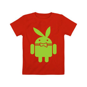 Детская футболка хлопок с принтом Android Playboy в Екатеринбурге, 100% хлопок | круглый вырез горловины, полуприлегающий силуэт, длина до линии бедер | android | play | андроид | плейбой