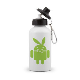 Бутылка спортивная с принтом Android Playboy в Екатеринбурге, металл | емкость — 500 мл, в комплекте две пластиковые крышки и карабин для крепления | Тематика изображения на принте: android | play | андроид | плейбой