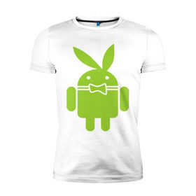 Мужская футболка премиум с принтом Android Playboy в Екатеринбурге, 92% хлопок, 8% лайкра | приталенный силуэт, круглый вырез ворота, длина до линии бедра, короткий рукав | android | play | андроид | плейбой