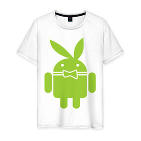 Мужская футболка хлопок с принтом Android Playboy в Екатеринбурге, 100% хлопок | прямой крой, круглый вырез горловины, длина до линии бедер, слегка спущенное плечо. | android | play | андроид | плейбой