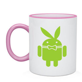 Кружка двухцветная с принтом Android Playboy в Екатеринбурге, керамика | объем — 330 мл, диаметр — 80 мм. Цветная ручка и кайма сверху, в некоторых цветах — вся внутренняя часть | android | play | андроид | плейбой