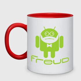 Кружка двухцветная с принтом Android Freud в Екатеринбурге, керамика | объем — 330 мл, диаметр — 80 мм. Цветная ручка и кайма сверху, в некоторых цветах — вся внутренняя часть | android | андроид