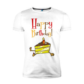 Мужская футболка премиум с принтом Happy Birthday! в Екатеринбурге, 92% хлопок, 8% лайкра | приталенный силуэт, круглый вырез ворота, длина до линии бедра, короткий рукав | happy birthday | день рождения | именинник | с днем рождения | торт