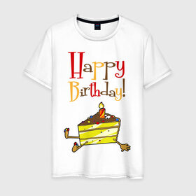 Мужская футболка хлопок с принтом Happy Birthday! в Екатеринбурге, 100% хлопок | прямой крой, круглый вырез горловины, длина до линии бедер, слегка спущенное плечо. | happy birthday | день рождения | именинник | с днем рождения | торт