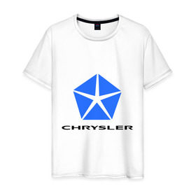 Мужская футболка хлопок с принтом Chrysler логотип в Екатеринбурге, 100% хлопок | прямой крой, круглый вырез горловины, длина до линии бедер, слегка спущенное плечо. | chrysler | краислер | логотип chrysler | логотип краислер