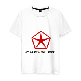 Мужская футболка хлопок с принтом Chrysler вертикальный в Екатеринбурге, 100% хлопок | прямой крой, круглый вырез горловины, длина до линии бедер, слегка спущенное плечо. | Тематика изображения на принте: chrysler | автомобиль chrysler | автомобиль краислер | краислер | логотип chrysler | логотип краислер