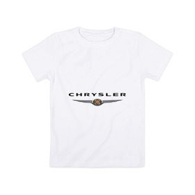 Детская футболка хлопок с принтом Chrysler logo в Екатеринбурге, 100% хлопок | круглый вырез горловины, полуприлегающий силуэт, длина до линии бедер | Тематика изображения на принте: chrysler | автомобиль chrysler | автомобиль краислер | краислер | логотип chrysler | логотип краислер