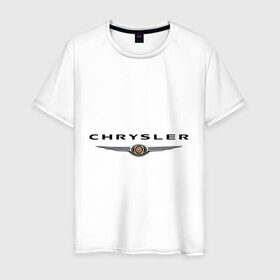 Мужская футболка хлопок с принтом Chrysler logo в Екатеринбурге, 100% хлопок | прямой крой, круглый вырез горловины, длина до линии бедер, слегка спущенное плечо. | chrysler | автомобиль chrysler | автомобиль краислер | краислер | логотип chrysler | логотип краислер