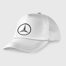 Детская кепка тракер с принтом Mercedes-Benz logo в Екатеринбурге, Козырек - 100% хлопок. Кепка - 100% полиэстер, Задняя часть - сетка | универсальный размер, пластиковая застёжка | mercedes | mercedes benz | логотип mercedes | логотип mercedes benz | логотип мерседерс бенс | мерен | мерседерс | мерседерс бенс