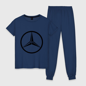 Женская пижама хлопок с принтом Mercedes-Benz logo в Екатеринбурге, 100% хлопок | брюки и футболка прямого кроя, без карманов, на брюках мягкая резинка на поясе и по низу штанин | mercedes | mercedes benz | логотип mercedes | логотип mercedes benz | логотип мерседерс бенс | мерен | мерседерс | мерседерс бенс