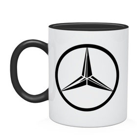 Кружка двухцветная с принтом Mercedes-Benz logo в Екатеринбурге, керамика | объем — 330 мл, диаметр — 80 мм. Цветная ручка и кайма сверху, в некоторых цветах — вся внутренняя часть | mercedes | mercedes benz | логотип mercedes | логотип mercedes benz | логотип мерседерс бенс | мерен | мерседерс | мерседерс бенс
