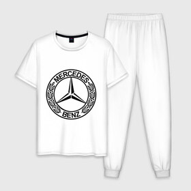 Мужская пижама хлопок с принтом Mercedes-Benz в Екатеринбурге, 100% хлопок | брюки и футболка прямого кроя, без карманов, на брюках мягкая резинка на поясе и по низу штанин
 | mercedes | mercedes benz | логотип mercedes | логотип mercedes benz | логотип мерседерс бенс | мерен | мерседерс | мерседерс бенс
