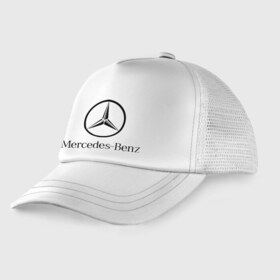 Детская кепка тракер с принтом Logo Mercedes-Benz в Екатеринбурге, Козырек - 100% хлопок. Кепка - 100% полиэстер, Задняя часть - сетка | универсальный размер, пластиковая застёжка | Тематика изображения на принте: mercedes | mercedes benz | логотип mercedes | логотип mercedes benz | логотип мерседерс бенс | мерен | мерседерс | мерседерс бенс