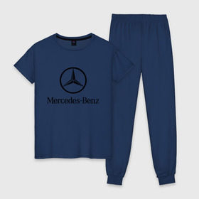 Женская пижама хлопок с принтом Logo Mercedes-Benz в Екатеринбурге, 100% хлопок | брюки и футболка прямого кроя, без карманов, на брюках мягкая резинка на поясе и по низу штанин | mercedes | mercedes benz | логотип mercedes | логотип mercedes benz | логотип мерседерс бенс | мерен | мерседерс | мерседерс бенс