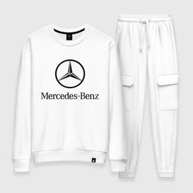 Женский костюм хлопок с принтом Logo Mercedes-Benz в Екатеринбурге, 100% хлопок | на свитшоте круглая горловина, мягкая резинка по низу. Брюки заужены к низу, на них два вида карманов: два 