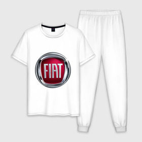 Мужская пижама хлопок с принтом FIAT logo в Екатеринбурге, 100% хлопок | брюки и футболка прямого кроя, без карманов, на брюках мягкая резинка на поясе и по низу штанин
 | fiat | автомобиль фиат | логотип fiat | логотип фиат | фиат