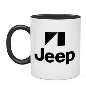 Кружка двухцветная с принтом Jeep logo в Екатеринбурге, керамика | объем — 330 мл, диаметр — 80 мм. Цветная ручка и кайма сверху, в некоторых цветах — вся внутренняя часть | jeep | автомобиль jeep | автомобиль джип | джип | логотип jeep | логотип джип