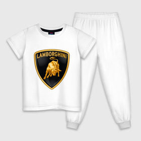 Детская пижама хлопок с принтом Lamborghini logo в Екатеринбурге, 100% хлопок |  брюки и футболка прямого кроя, без карманов, на брюках мягкая резинка на поясе и по низу штанин
 | lamborghini | автомобиль lamborghini | ламборджини | ламборджини автомобиль | логотип lamborghini | логотип ламборджини
