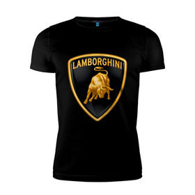 Мужская футболка премиум с принтом Lamborghini logo в Екатеринбурге, 92% хлопок, 8% лайкра | приталенный силуэт, круглый вырез ворота, длина до линии бедра, короткий рукав | lamborghini | автомобиль lamborghini | ламборджини | ламборджини автомобиль | логотип lamborghini | логотип ламборджини