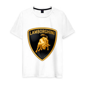 Мужская футболка хлопок с принтом Lamborghini logo в Екатеринбурге, 100% хлопок | прямой крой, круглый вырез горловины, длина до линии бедер, слегка спущенное плечо. | Тематика изображения на принте: lamborghini | автомобиль lamborghini | ламборджини | ламборджини автомобиль | логотип lamborghini | логотип ламборджини
