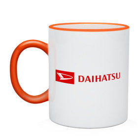 Кружка двухцветная с принтом Daihatsu logo в Екатеринбурге, керамика | объем — 330 мл, диаметр — 80 мм. Цветная ручка и кайма сверху, в некоторых цветах — вся внутренняя часть | daihatsu | автомобиль daihatsu | логотип daihatsu