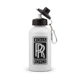 Бутылка спортивная с принтом Rolls-Royce в Екатеринбурге, металл | емкость — 500 мл, в комплекте две пластиковые крышки и карабин для крепления | rolls royce | rr | автобренды | автолюбителям | бренд | логотип | ролл ройс | ролс ройс