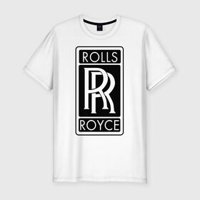 Мужская футболка премиум с принтом Rolls-Royce в Екатеринбурге, 92% хлопок, 8% лайкра | приталенный силуэт, круглый вырез ворота, длина до линии бедра, короткий рукав | rolls royce | rr | автобренды | автолюбителям | бренд | логотип | ролл ройс | ролс ройс