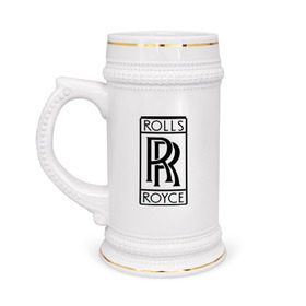 Кружка пивная с принтом Rolls-Royce logo в Екатеринбурге,  керамика (Материал выдерживает высокую температуру, стоит избегать резкого перепада температур) |  объем 630 мл | Тематика изображения на принте: rolls royce | rr | автобренды | автолюбителям | бренд | логотип | ролл ройс | ролс ройс