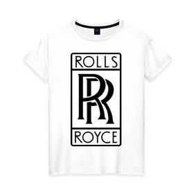 Женская футболка хлопок с принтом Rolls-Royce logo в Екатеринбурге, 100% хлопок | прямой крой, круглый вырез горловины, длина до линии бедер, слегка спущенное плечо | rolls royce | rr | автобренды | автолюбителям | бренд | логотип | ролл ройс | ролс ройс