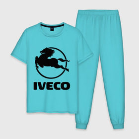 Мужская пижама хлопок с принтом Iveco в Екатеринбурге, 100% хлопок | брюки и футболка прямого кроя, без карманов, на брюках мягкая резинка на поясе и по низу штанин
 | iveco | автобренды | автолюбителям | бренд | ивеко | логотип