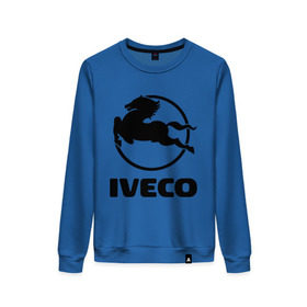 Женский свитшот хлопок с принтом Iveco в Екатеринбурге, 100% хлопок | прямой крой, круглый вырез, на манжетах и по низу широкая трикотажная резинка  | Тематика изображения на принте: iveco | автобренды | автолюбителям | бренд | ивеко | логотип